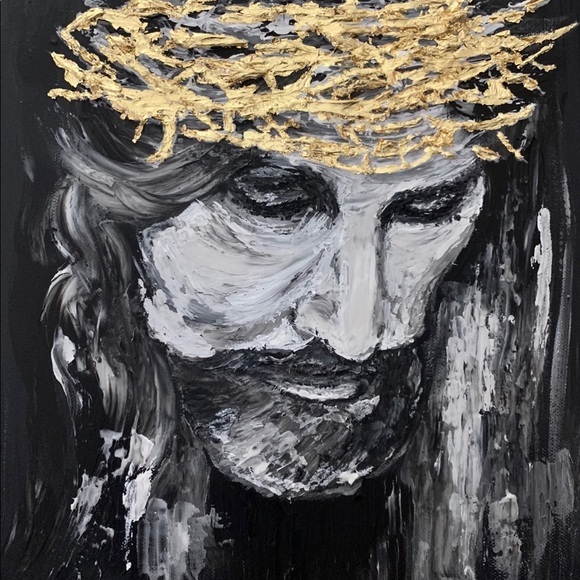 Stretch Canvas w/textured medium and acrylic with 22 carat gold leaf - 11x14 - Picture 3 of 5